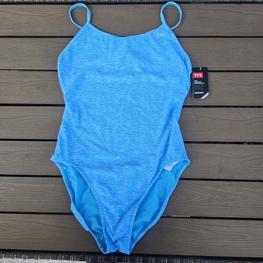 TYR Durafast Elite Women Lapped Cutoutfit Sky Blue 1 Piece Swim Sz 38 New *mark